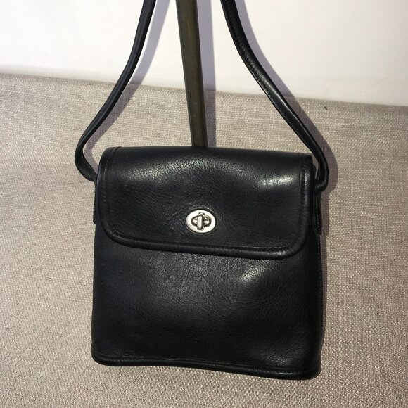 Vintage Coach Tango Crossbody Flap Turnlock Bag Black Leather
